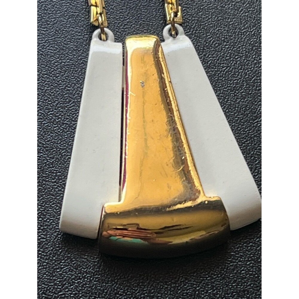 Vintage 1980s Modernist Geometric Shield Pendant Necklace - Picture 3 of 5